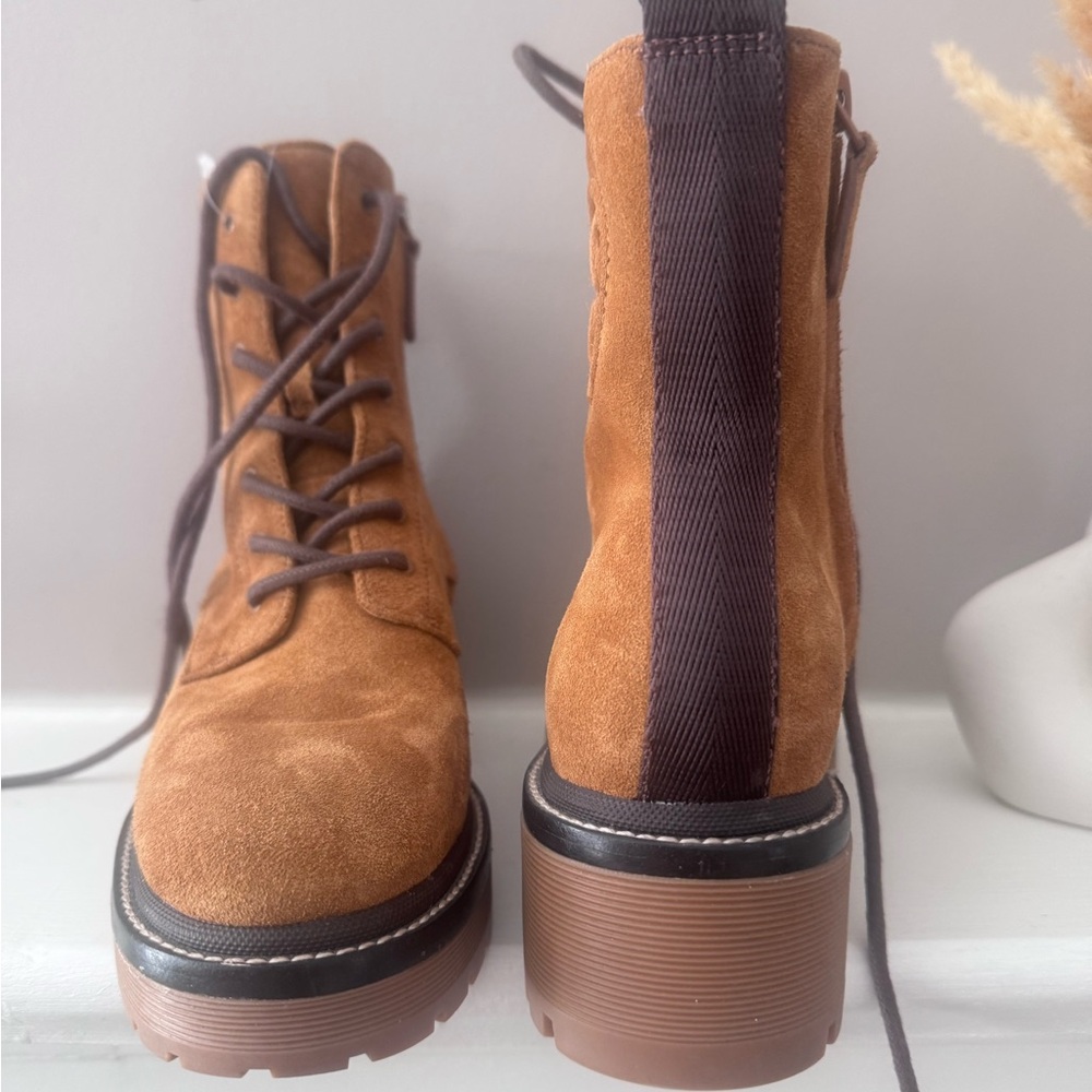New Tory Burch Tan Suede Ankle Booties s5.5M miller embossed suede combat boots - Picture 9 of 14